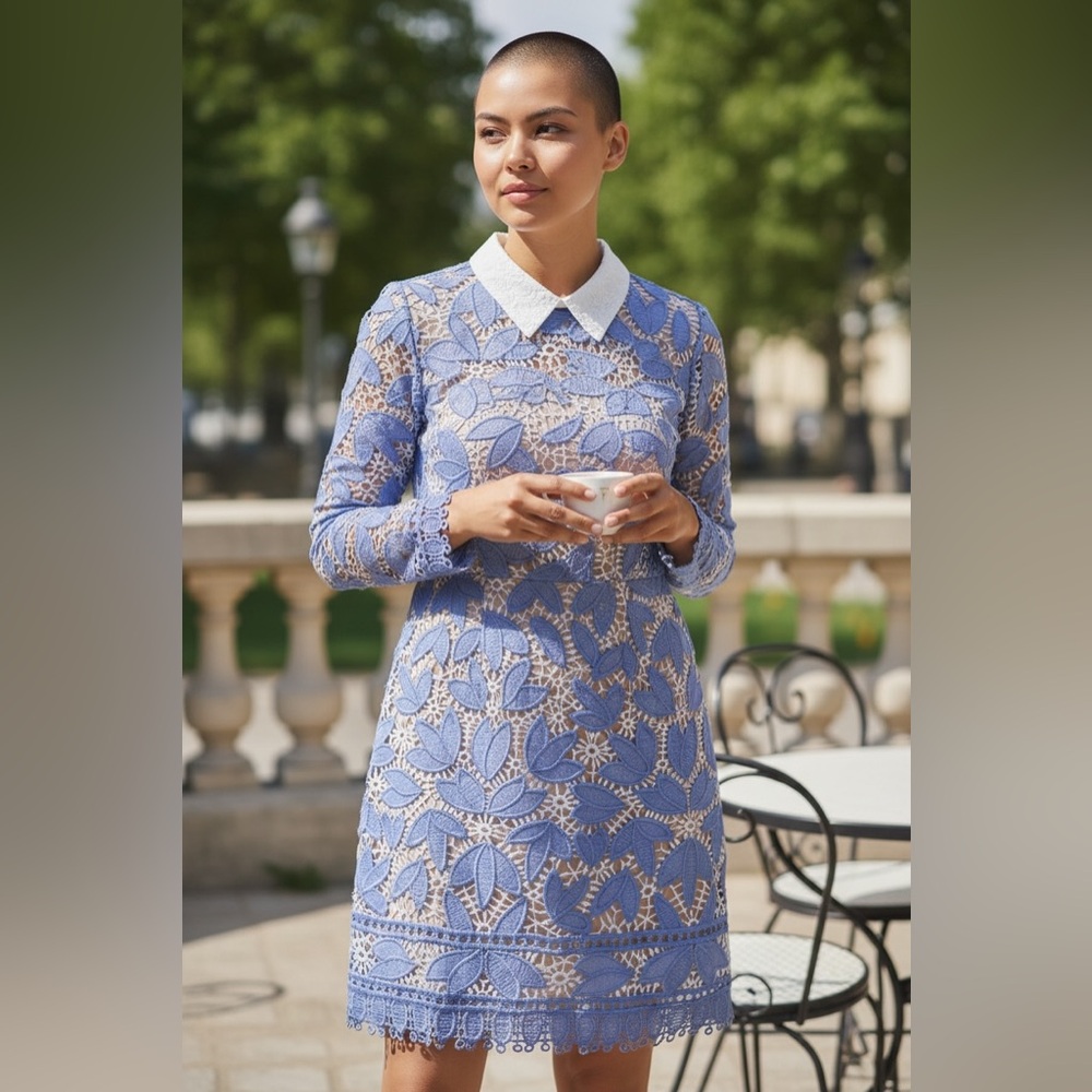 🌸 Endless Rose Lace Overlay Mini Dress XS | Blue & White | Spring Easter EUC - Picture 2 of 7